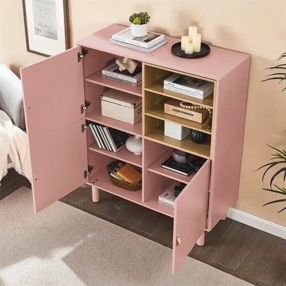 Modern Wood Sideboard Cabinet with Round Legs and Shelf - N/A