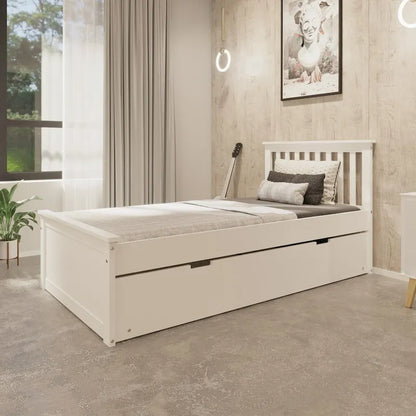 Yes4wood Twin Trundle Bed for Kids, Solid Wood