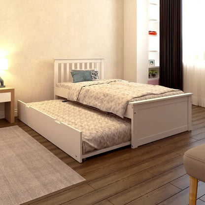 Yes4wood Twin Trundle Bed for Kids, Solid Wood