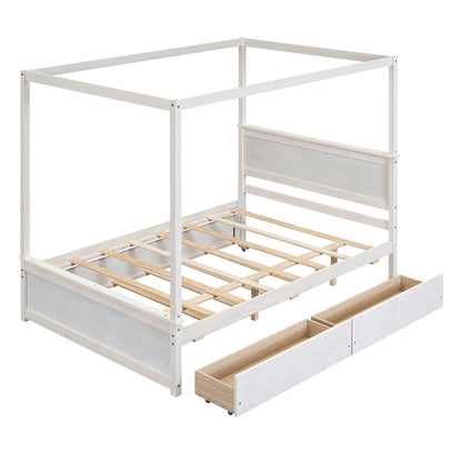 Wood Full Canopy Bed with Included Trundle for Additional Sleep Space