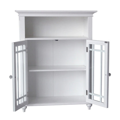 Teamson Home Neal Wooden Freestanding Two-Door Floor Cabinet with Glass Paneled Doors and Open Fixed Shelf