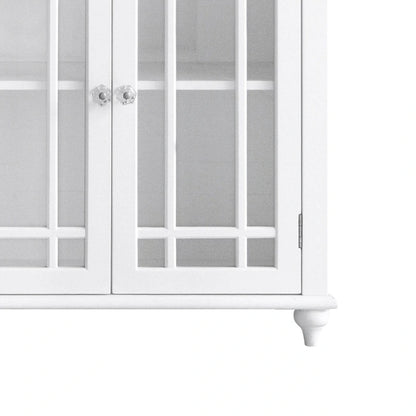 Teamson Home Neal Wooden Freestanding Two-Door Floor Cabinet with Glass Paneled Doors and Open Fixed Shelf