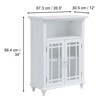 Teamson Home Neal Wooden Freestanding Two-Door Floor Cabinet with Glass Paneled Doors and Open Fixed Shelf