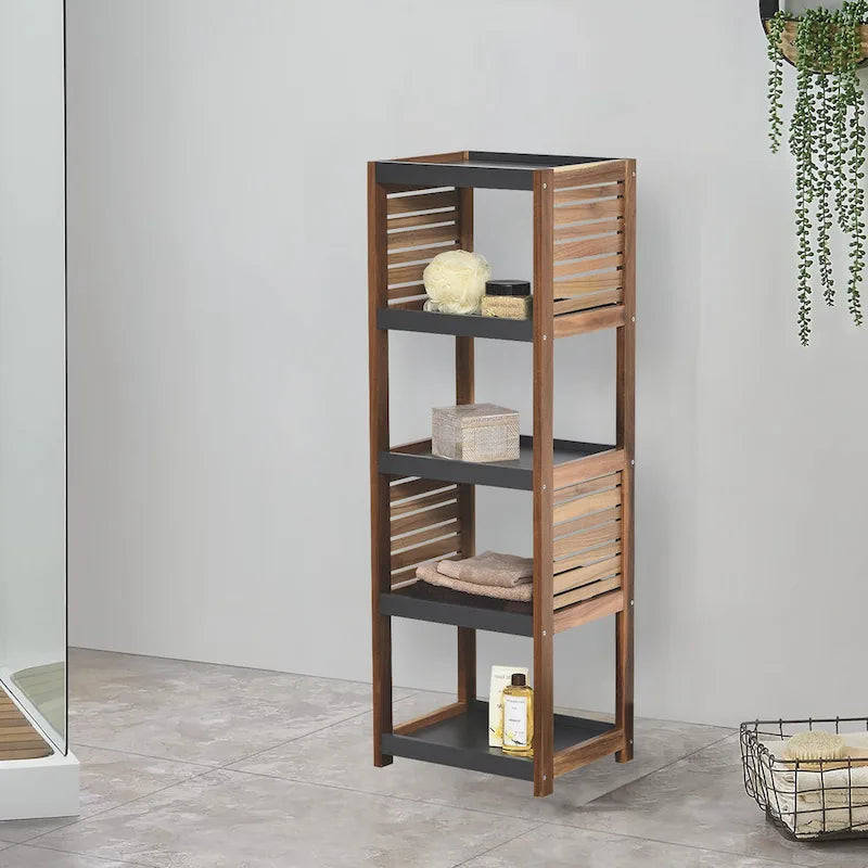 Open-Shelf Storage Unit with Vented Design, Brown and Gray - Elements Collection - 42 3/4Hx14.5Lx11 3/4W