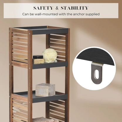 Open-Shelf Storage Unit with Vented Design, Brown and Gray - Elements Collection - 42 3/4Hx14.5Lx11 3/4W
