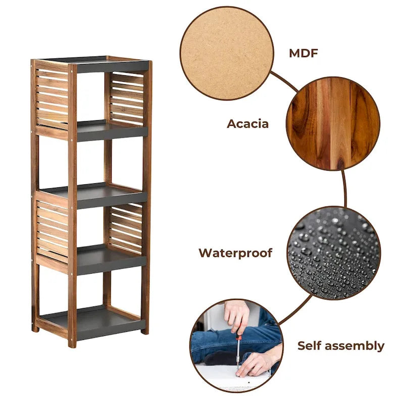 Open-Shelf Storage Unit with Vented Design, Brown and Gray - Elements Collection - 42 3/4Hx14.5Lx11 3/4W