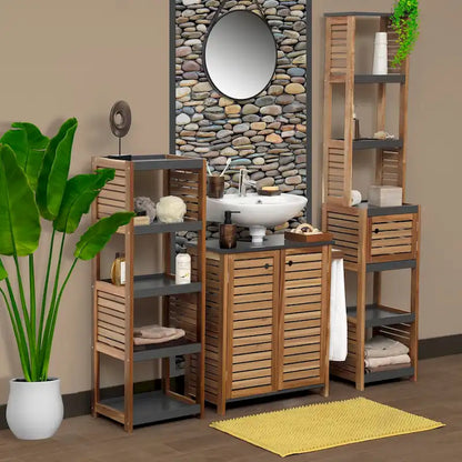 Open-Shelf Storage Unit with Vented Design, Brown and Gray - Elements Collection - 42 3/4Hx14.5Lx11 3/4W