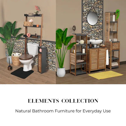 Open-Shelf Storage Unit with Vented Design, Brown and Gray - Elements Collection - 42 3/4Hx14.5Lx11 3/4W