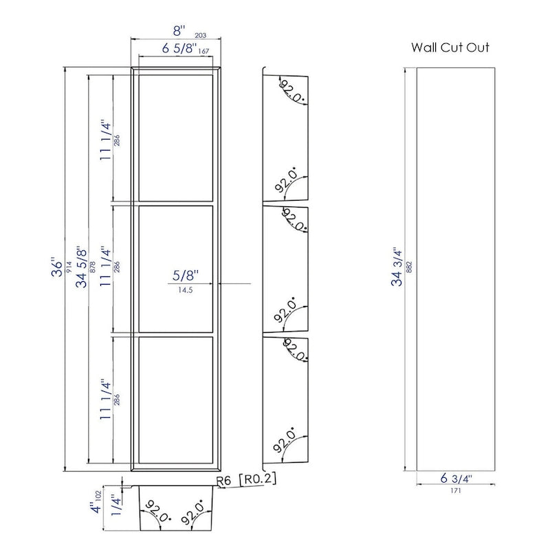 ALFI brand 8 x 36 White Matte Stainless Steel Vertical Triple Shelf Bath Shower Niche