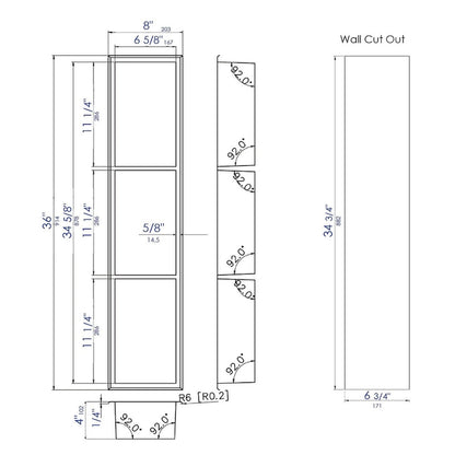 ALFI brand 8 x 36 White Matte Stainless Steel Vertical Triple Shelf Bath Shower Niche