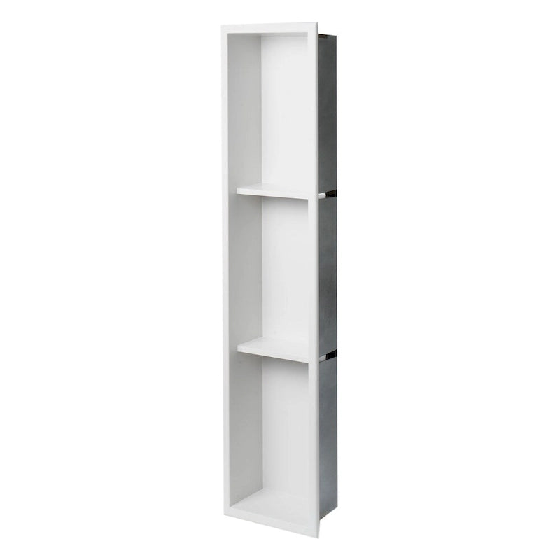 ALFI brand 8 x 36 White Matte Stainless Steel Vertical Triple Shelf Bath Shower Niche