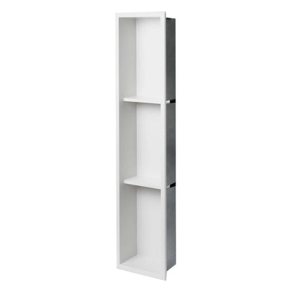ALFI brand 8 x 36 White Matte Stainless Steel Vertical Triple Shelf Bath Shower Niche