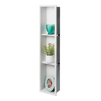 ALFI brand 8 x 36 White Matte Stainless Steel Vertical Triple Shelf Bath Shower Niche