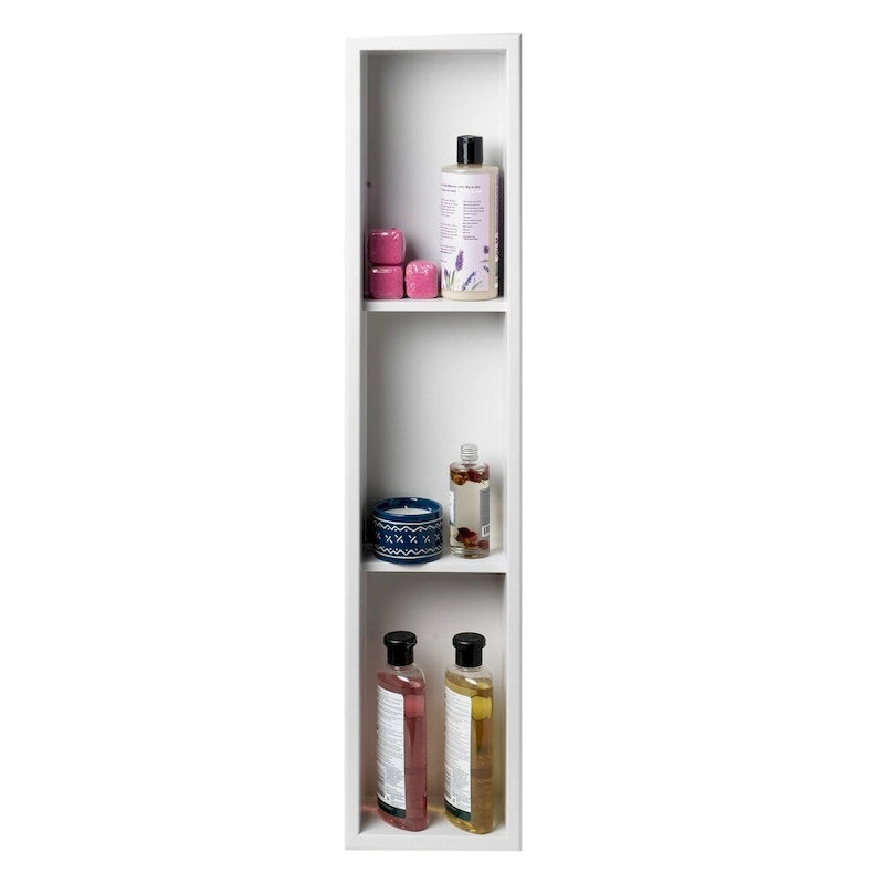 ALFI brand 8 x 36 White Matte Stainless Steel Vertical Triple Shelf Bath Shower Niche