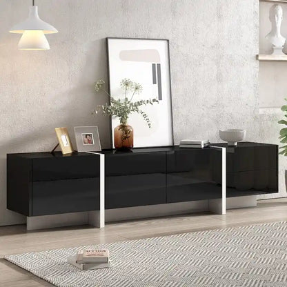 Siavonce White & Black Contemporary Rectangle Design TV Stand - 74.8W x 13.7D x 17.7H