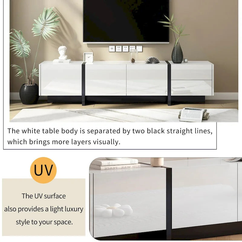 Siavonce White & Black Contemporary Rectangle Design TV Stand - 74.8W x 13.7D x 17.7H