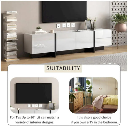 Siavonce White & Black Contemporary Rectangle Design TV Stand - 74.8W x 13.7D x 17.7H