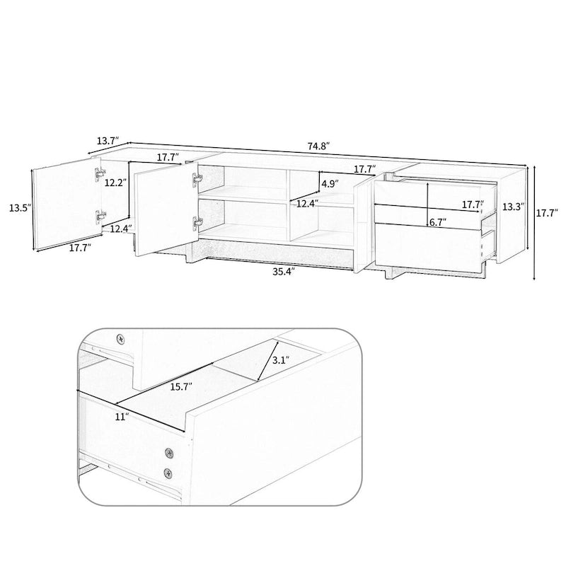Siavonce White & Black Contemporary Rectangle Design TV Stand - 74.8W x 13.7D x 17.7H