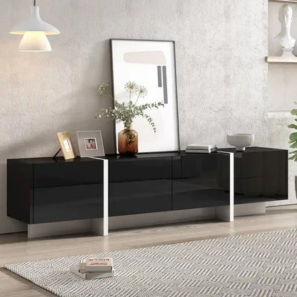 Siavonce White & Black Contemporary Rectangle Design TV Stand - 74.8W x 13.7D x 17.7H