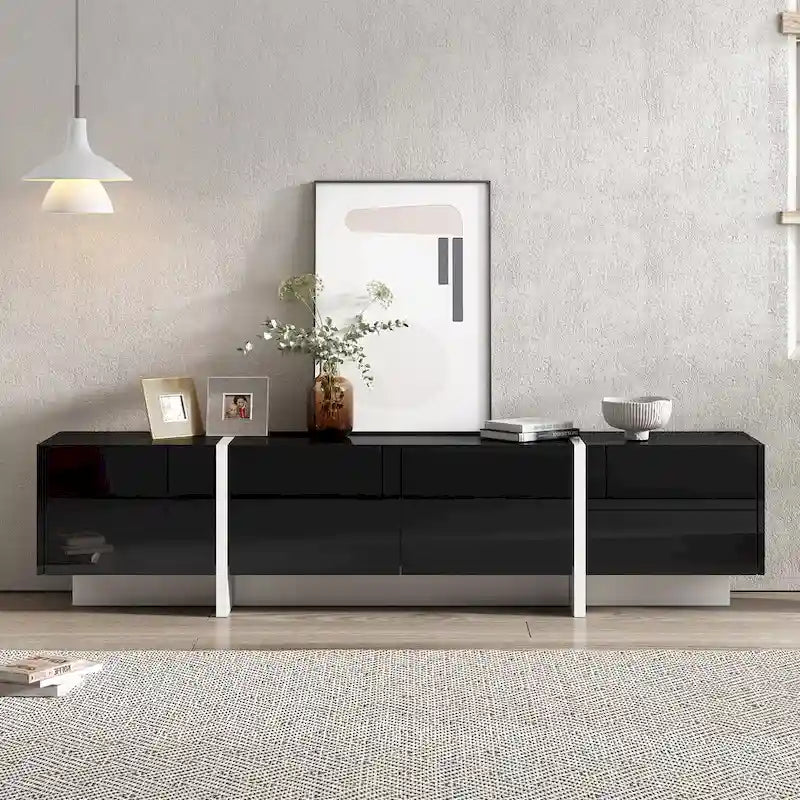 Siavonce White & Black Contemporary Rectangle Design TV Stand - 74.8W x 13.7D x 17.7H