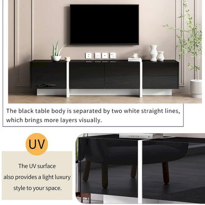 Siavonce White & Black Contemporary Rectangle Design TV Stand - 74.8W x 13.7D x 17.7H