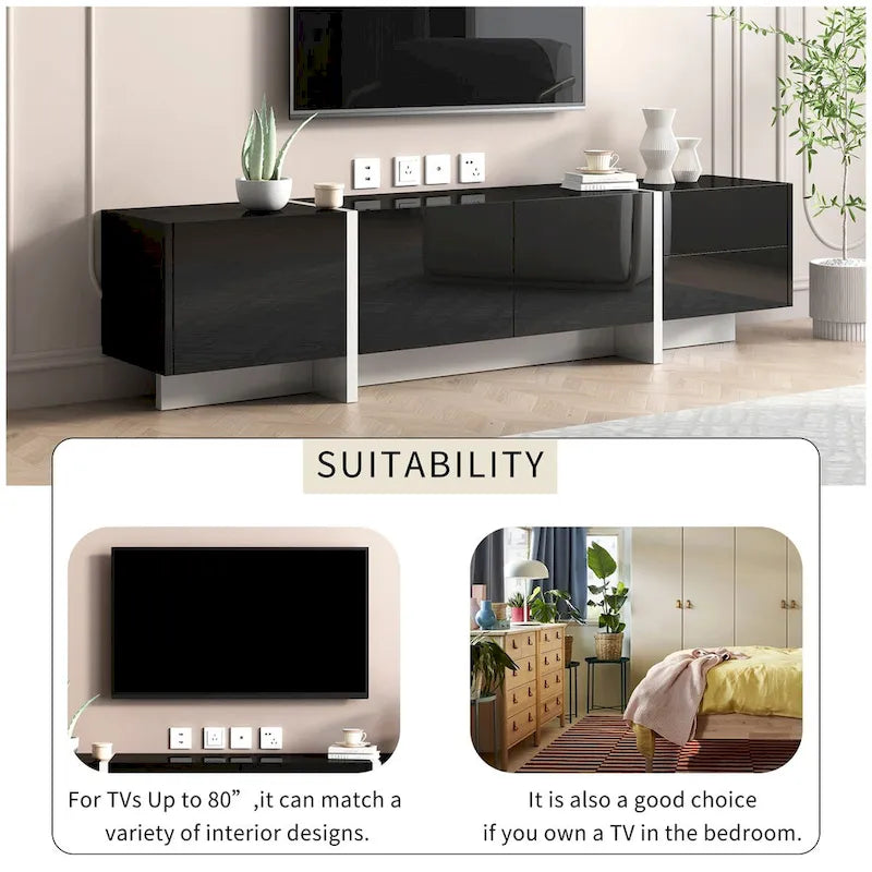Siavonce White & Black Contemporary Rectangle Design TV Stand - 74.8W x 13.7D x 17.7H