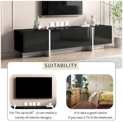 Siavonce White & Black Contemporary Rectangle Design TV Stand - 74.8W x 13.7D x 17.7H