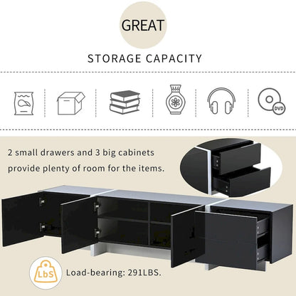 Siavonce White & Black Contemporary Rectangle Design TV Stand - 74.8W x 13.7D x 17.7H