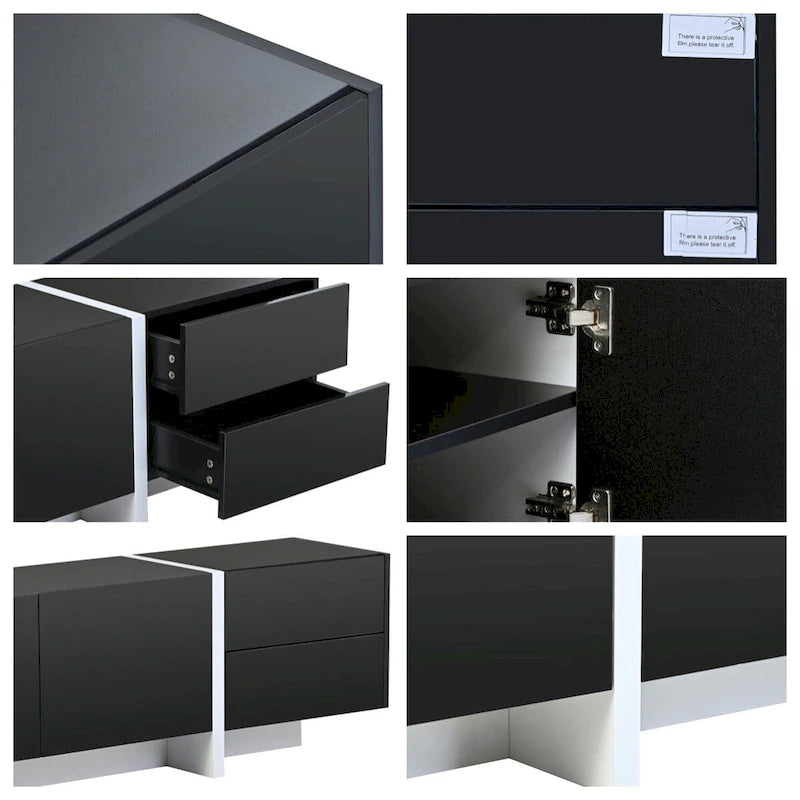 Siavonce White & Black Contemporary Rectangle Design TV Stand - 74.8W x 13.7D x 17.7H