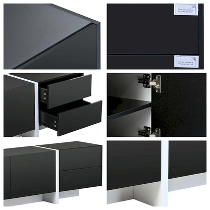 Siavonce White & Black Contemporary Rectangle Design TV Stand - 74.8W x 13.7D x 17.7H