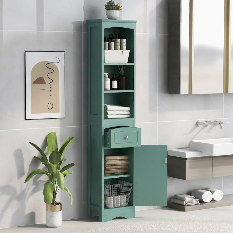 Tall Bathroom Cabinet Freestanding Storage Cabinet with Drawer - 13.4L x 9.1W x 66.9H