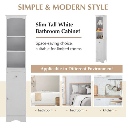 Tall Bathroom Cabinet Freestanding Storage Cabinet with Drawer - 13.4L x 9.1W x 66.9H