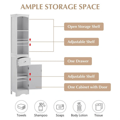 Tall Bathroom Cabinet Freestanding Storage Cabinet with Drawer - 13.4L x 9.1W x 66.9H