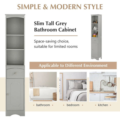 Tall Bathroom Cabinet Freestanding Storage Cabinet with Drawer - 13.4L x 9.1W x 66.9H