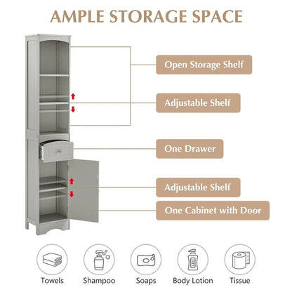 Tall Bathroom Cabinet Freestanding Storage Cabinet with Drawer - 13.4L x 9.1W x 66.9H