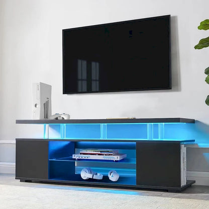 Center Media Storage Console Table with Large Side Cabinet for Living Room - 63.00L * 16W * 21H