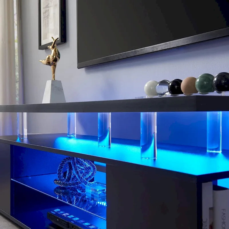 Center Media Storage Console Table with Large Side Cabinet for Living Room - 63.00L * 16W * 21H