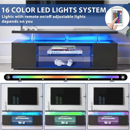 Center Media Storage Console Table with Large Side Cabinet for Living Room - 63.00L * 16W * 21H