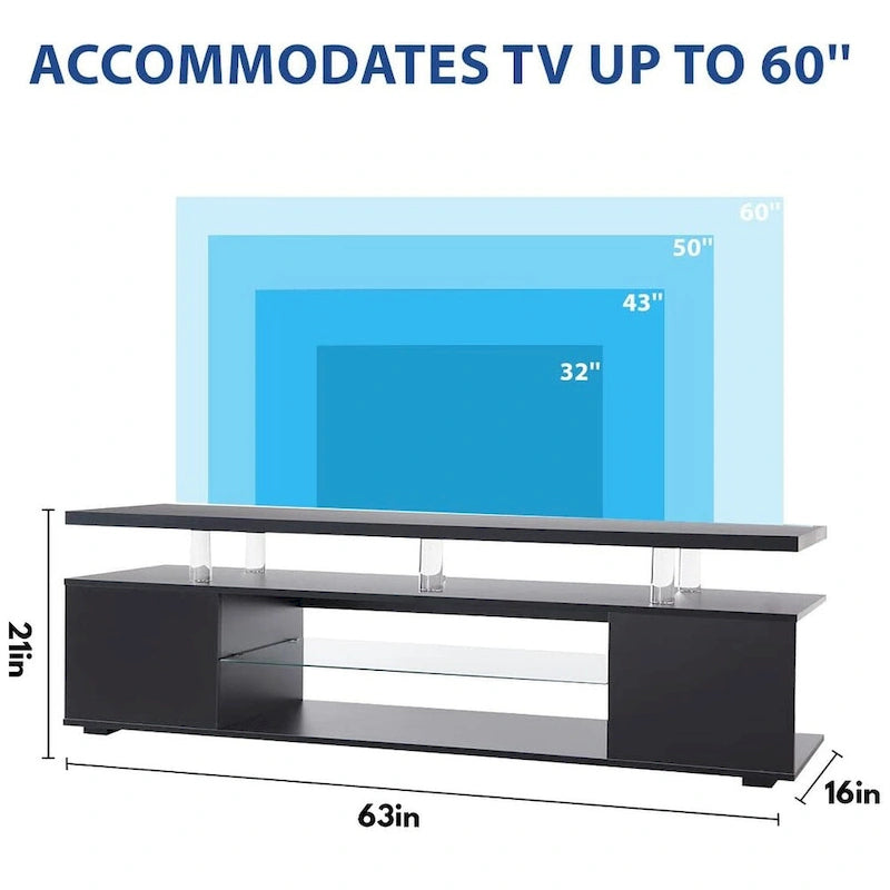 Center Media Storage Console Table with Large Side Cabinet for Living Room - 63.00L * 16W * 21H
