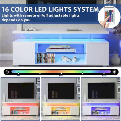 Center Media Storage Console Table with Large Side Cabinet for Living Room - 63.00L * 16W * 21H