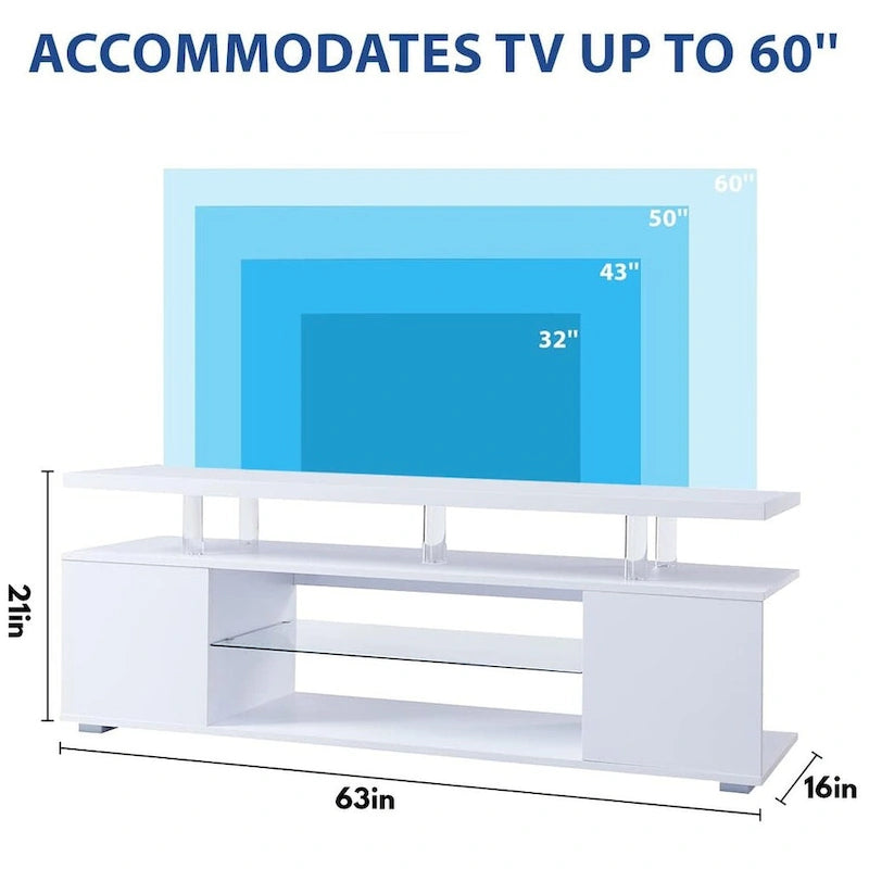 Center Media Storage Console Table with Large Side Cabinet for Living Room - 63.00L * 16W * 21H