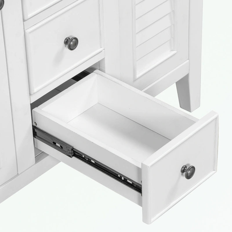 Bathroom Vanity with Ceramic Basin, Two Cabinets and Five Drawers