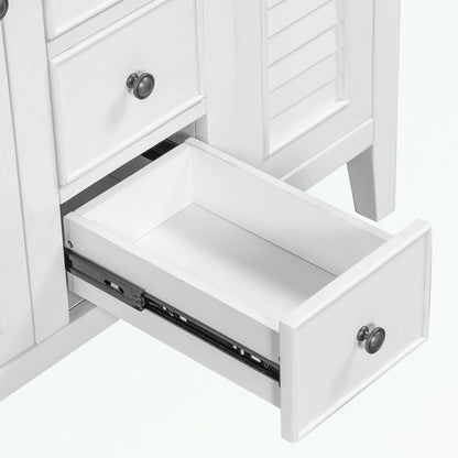 Bathroom Vanity with Ceramic Basin, Two Cabinets and Five Drawers