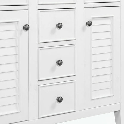 Bathroom Vanity with Ceramic Basin, Two Cabinets and Five Drawers