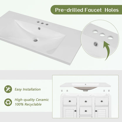 Bathroom Vanity with Ceramic Basin, Two Cabinets and Five Drawers