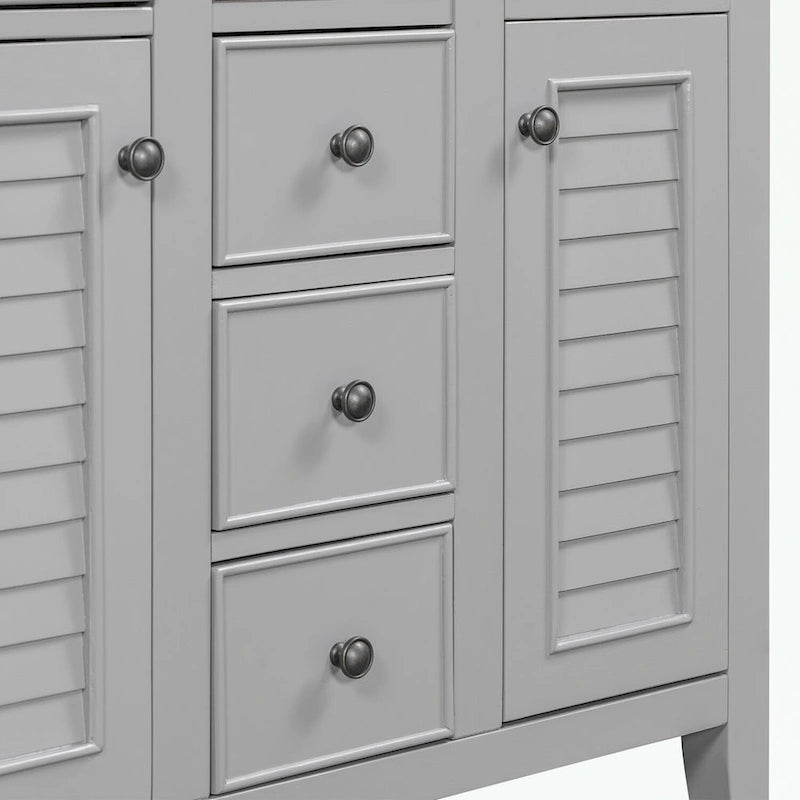 Bathroom Vanity with Ceramic Basin, Two Cabinets and Five Drawers