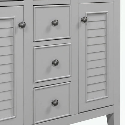 Bathroom Vanity with Ceramic Basin, Two Cabinets and Five Drawers
