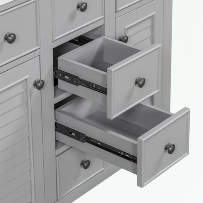 Bathroom Vanity with Ceramic Basin, Two Cabinets and Five Drawers