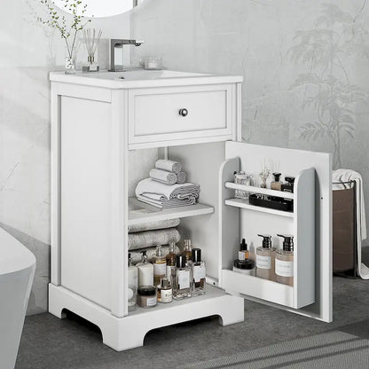 20 Bathroom Vanity with Sink Bathroom Cabinet with Soft Closing Door Storage Rack and Adjustable Shelve White