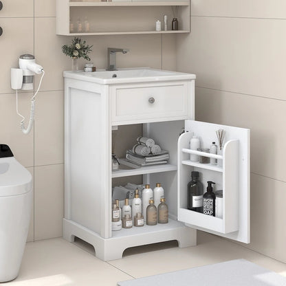 20 Bathroom Vanity with Sink Bathroom Cabinet with Soft Closing Door Storage Rack and Adjustable Shelve White
